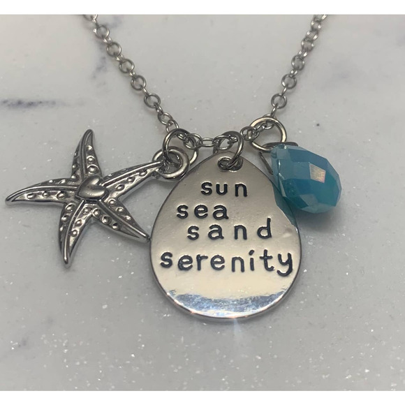 Necklace Silver Pendant Beach Sun Sea Sand Serenity Starfish Blue Charm NWT - Picture 2 of 4